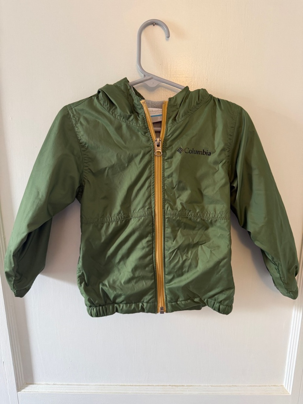 Columbia Kids Olive Green Hooded Jacket with Yellow Zipper